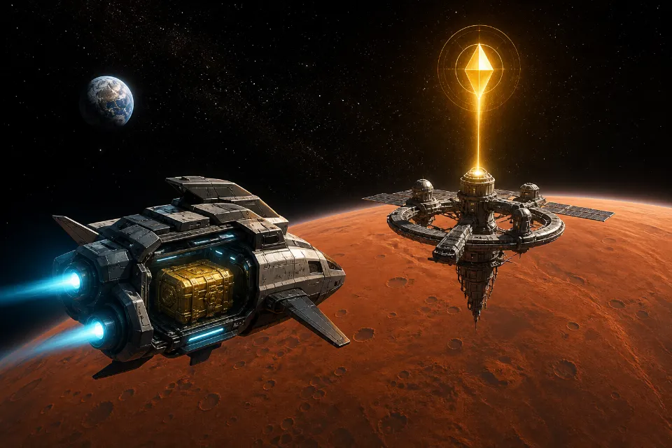 Realistic mission ship, reward chest and Mars station in Planet Clicker