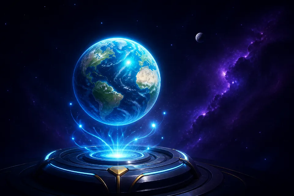 Earth glowing above an Energy platform in Planet Clicker